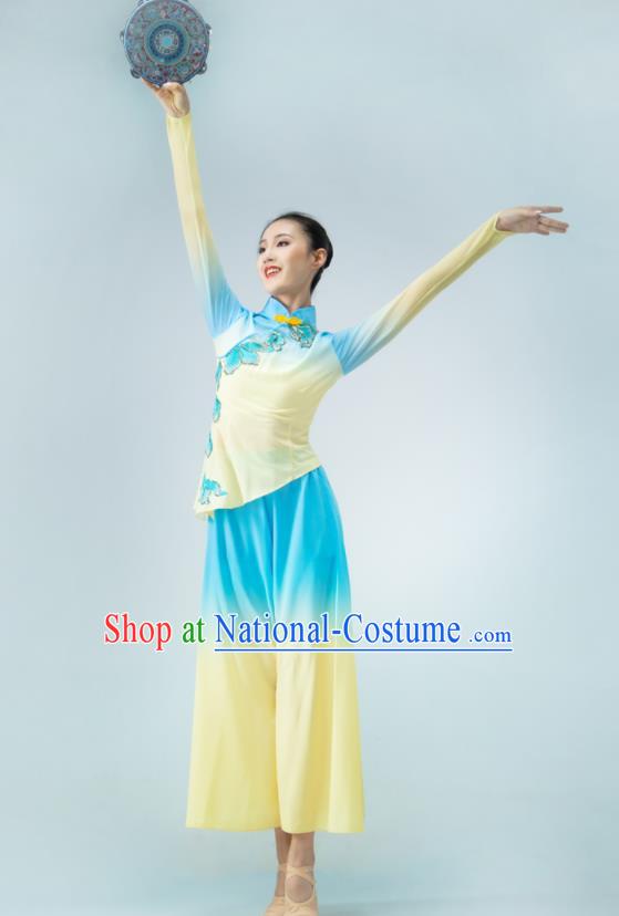 Chinese Woman Group Dance Clothing Folk Dance Costume Yangge Performance Blue Outfit Yangko Performance Garments