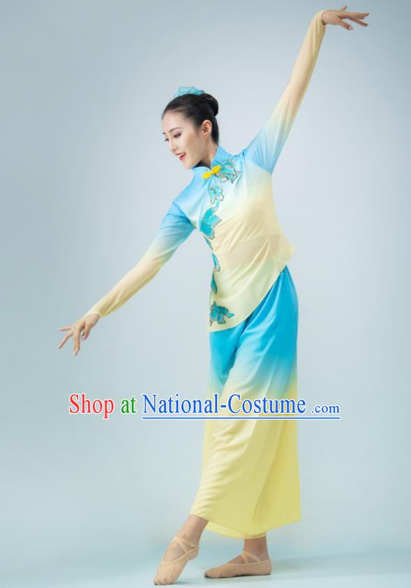 Chinese Woman Group Dance Clothing Folk Dance Costume Yangge Performance Blue Outfit Yangko Performance Garments