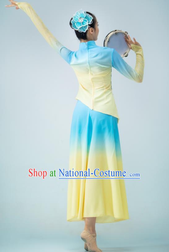 Chinese Woman Group Dance Clothing Folk Dance Costume Yangge Performance Blue Outfit Yangko Performance Garments