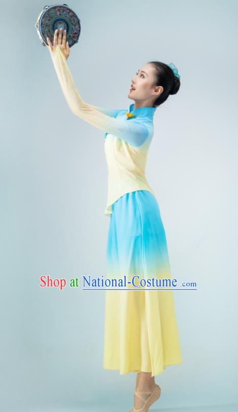 Chinese Woman Group Dance Clothing Folk Dance Costume Yangge Performance Blue Outfit Yangko Performance Garments