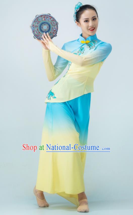 Chinese Woman Group Dance Clothing Folk Dance Costume Yangge Performance Blue Outfit Yangko Performance Garments