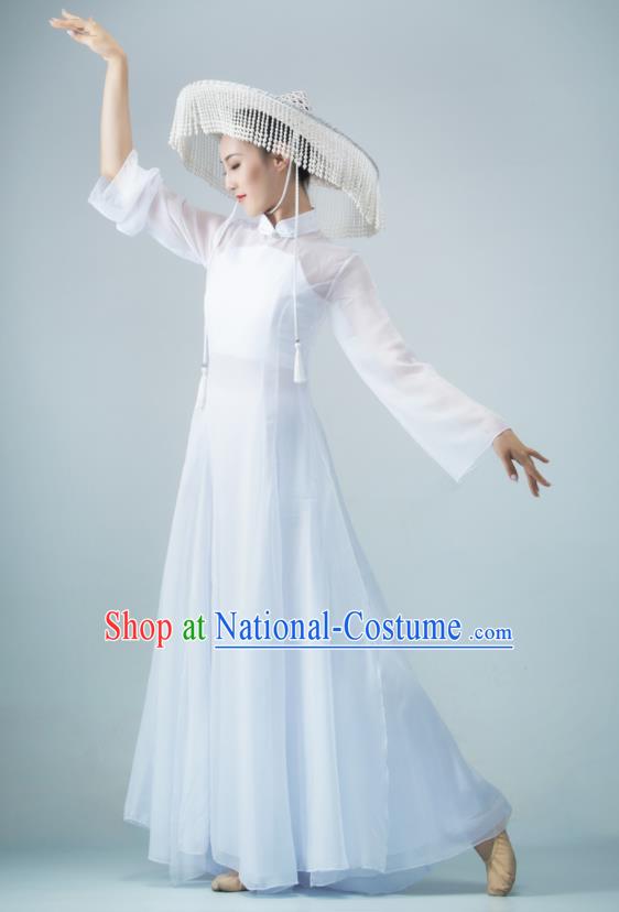 Chinese Women Group Garments Classical Dance Clothing Xun Shan Xing Performance Costume Ballet Dance White Dress