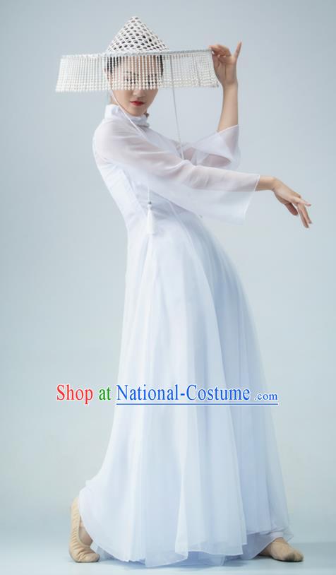 Chinese Women Group Garments Classical Dance Clothing Xun Shan Xing Performance Costume Ballet Dance White Dress