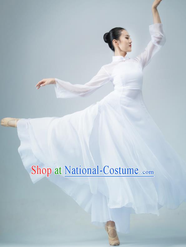 Chinese Women Group Garments Classical Dance Clothing Xun Shan Xing Performance Costume Ballet Dance White Dress