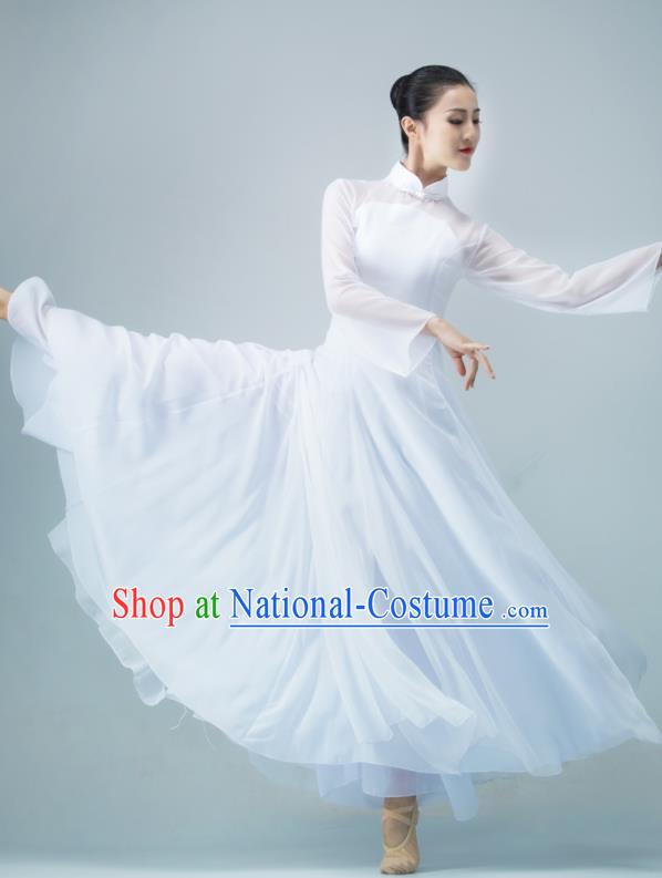 Chinese Women Group Garments Classical Dance Clothing Xun Shan Xing Performance Costume Ballet Dance White Dress