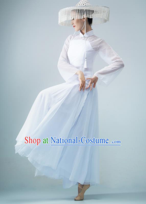 Chinese Women Group Garments Classical Dance Clothing Xun Shan Xing Performance Costume Ballet Dance White Dress