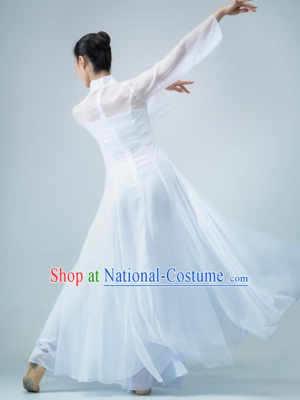 Chinese Women Group Garments Classical Dance Clothing Xun Shan Xing Performance Costume Ballet Dance White Dress