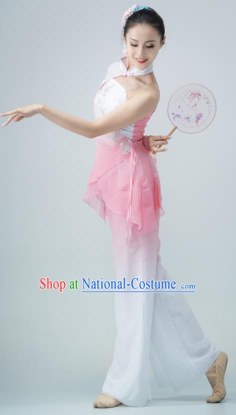 Chinese Yangko Performance Costume Fan Dance Pink Outfit Women Group Garments Folk Dance Clothing