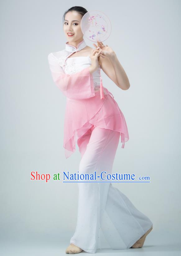 Chinese Yangko Performance Costume Fan Dance Pink Outfit Women Group Garments Folk Dance Clothing