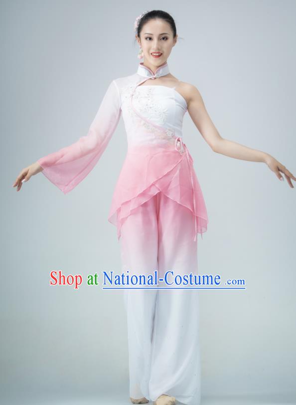 Chinese Yangko Performance Costume Fan Dance Pink Outfit Women Group Garments Folk Dance Clothing