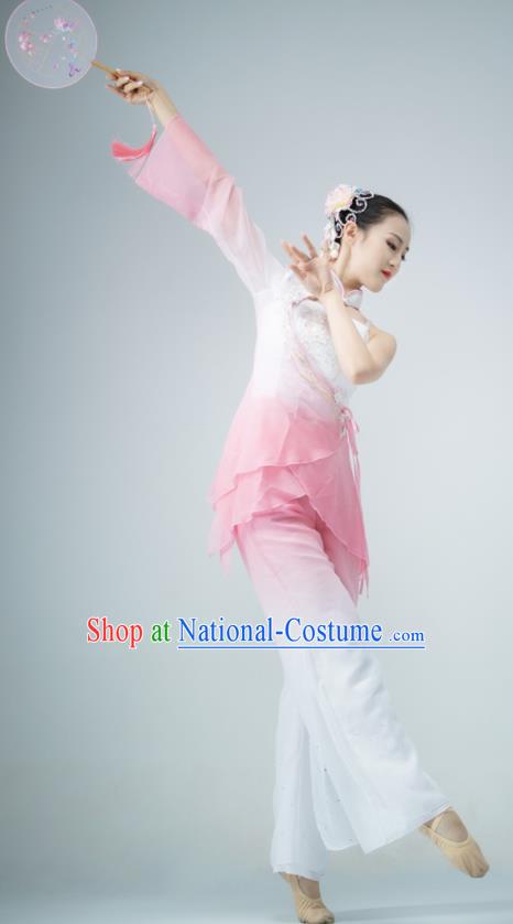 Chinese Yangko Performance Costume Fan Dance Pink Outfit Women Group Garments Folk Dance Clothing