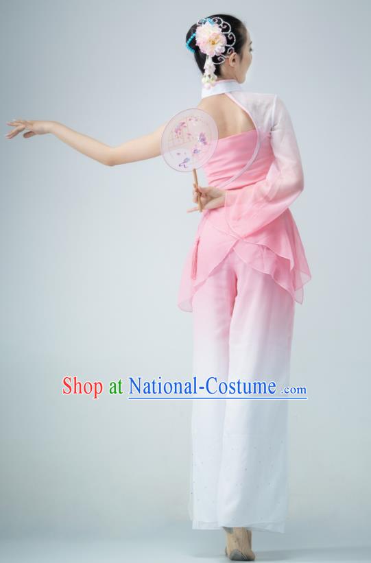 Chinese Yangko Performance Costume Fan Dance Pink Outfit Women Group Garments Folk Dance Clothing