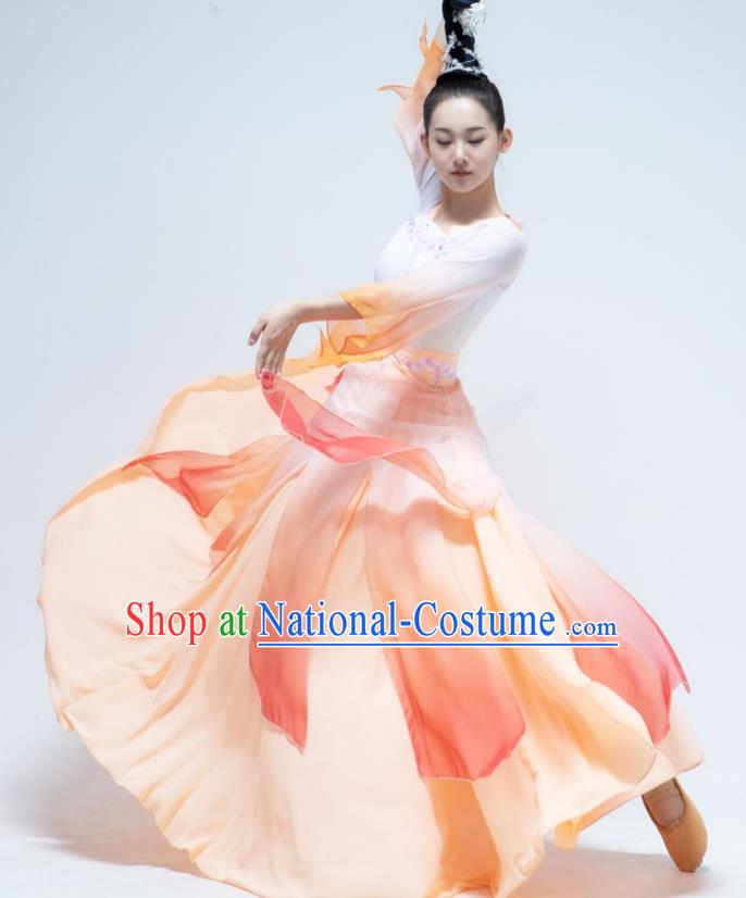 Chinese Stage Performance Costume Women Group Dance Orange Dress Han Tang Dance Garment Classical Dance Clothing