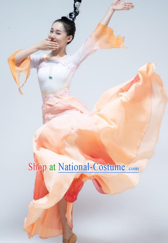 Chinese Stage Performance Costume Women Group Dance Orange Dress Han Tang Dance Garment Classical Dance Clothing