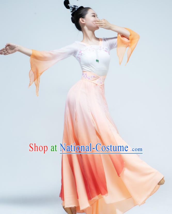 Chinese Stage Performance Costume Women Group Dance Orange Dress Han Tang Dance Garment Classical Dance Clothing