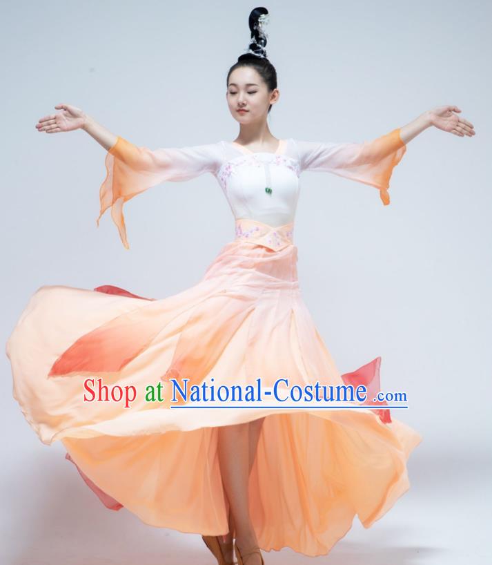 Chinese Stage Performance Costume Women Group Dance Orange Dress Han Tang Dance Garment Classical Dance Clothing