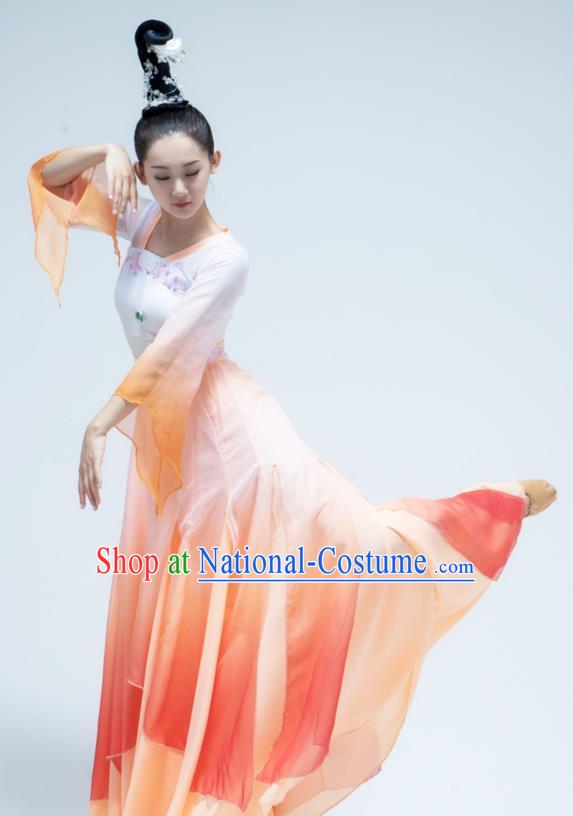 Chinese Stage Performance Costume Women Group Dance Orange Dress Han Tang Dance Garment Classical Dance Clothing