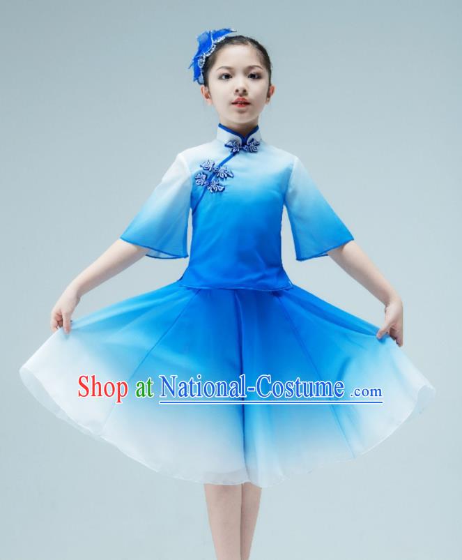 Chinese Classical Dance Clothing Stage Performance Costume Children Dance Blue Dress Ballet Dance Garment