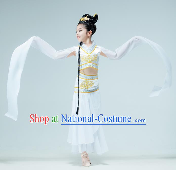 Chinese Children Water Dance White Dress Beauty Yu Ren Dance Garment Classical Dance Clothing Stage Performance Costume