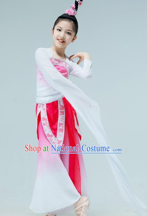 Chinese Water Sleeve Dance Garment Classical Dance Clothing Stage Performance Costume Children Tao Yao Dance Pink Dress