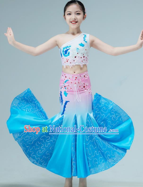 Chinese Folk Dance Clothing Stage Performance Costume Children Peacock Dance Dress Dai Nationality Garment