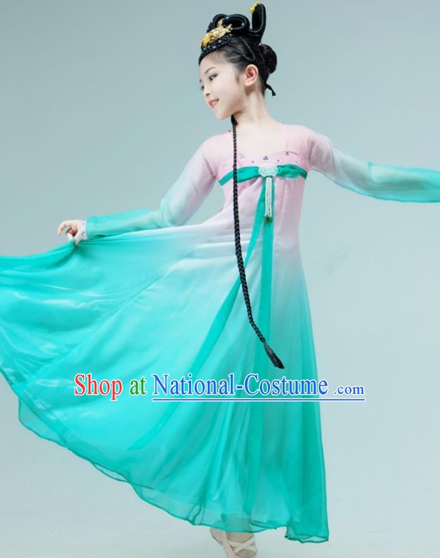 Chinese Han Tang Dance Garment Classical Dance Clothing Stage Performance Costume Children Dance Green Dress