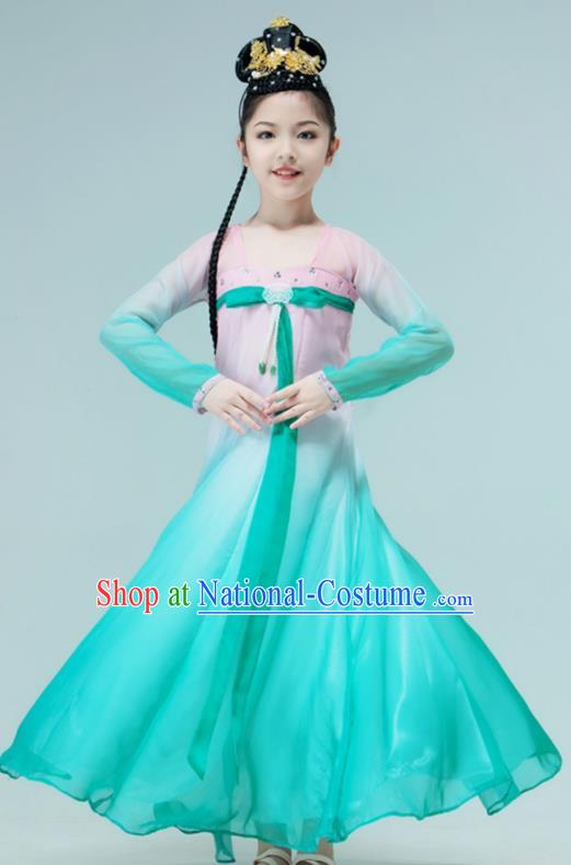 Chinese Han Tang Dance Garment Classical Dance Clothing Stage Performance Costume Children Dance Green Dress