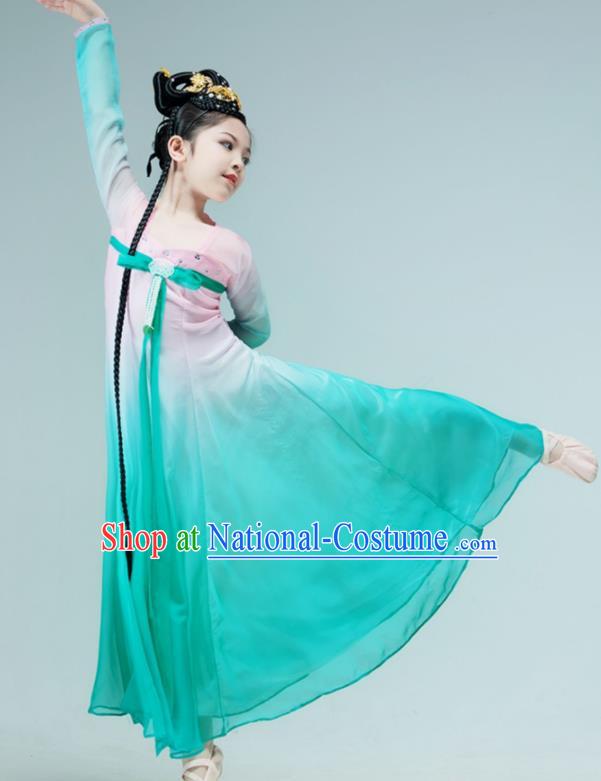 Chinese Han Tang Dance Garment Classical Dance Clothing Stage Performance Costume Children Dance Green Dress