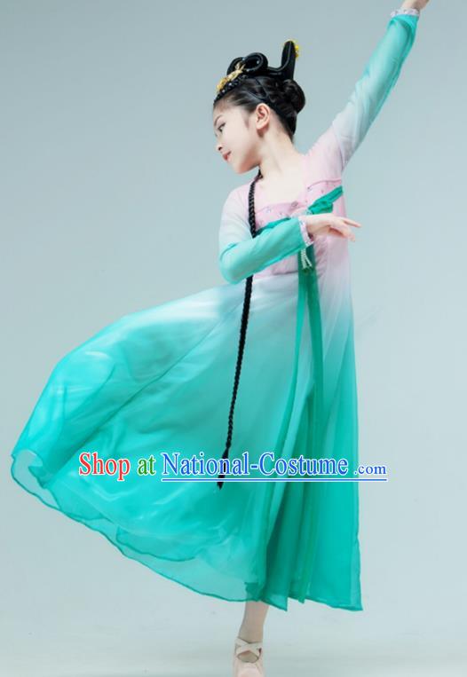 Chinese Han Tang Dance Garment Classical Dance Clothing Stage Performance Costume Children Dance Green Dress