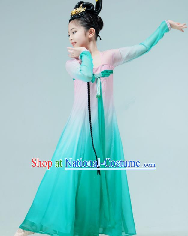 Chinese Han Tang Dance Garment Classical Dance Clothing Stage Performance Costume Children Dance Green Dress