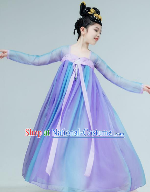 Chinese Children Dance Violet Dress Han Tang Dance Garment Classical Dance Clothing Stage Performance Costume