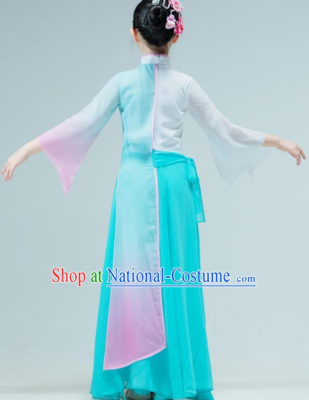 Chinese Children Fan Dance Clothing Stage Performance Costume Umbrella Dance Green Dress Outfit Classical Dance Garment