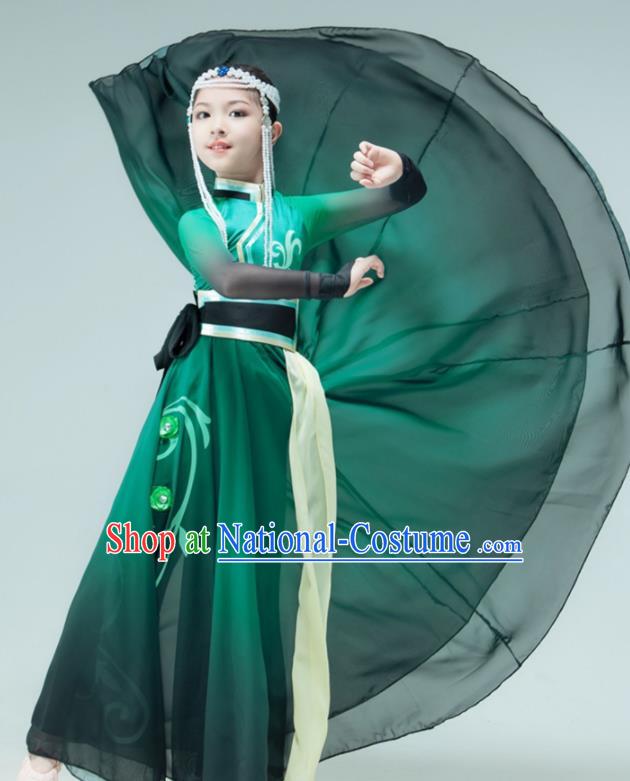 Chinese Stage Performance Costume Children Mongolian Dance Green Dress Mongol Nationality Dance Garment Classical Dance Clothing