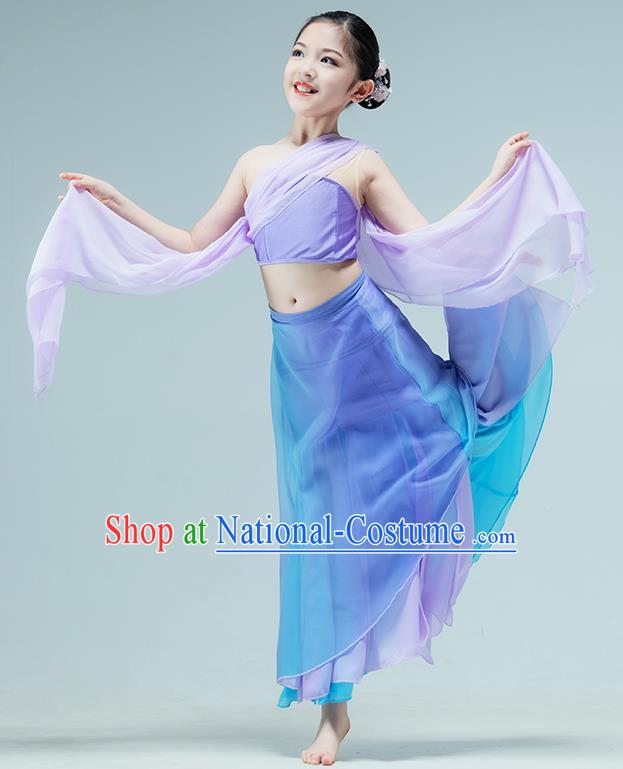 Chinese Dai Nationality Dance Lilac Dress Classical Dance Garment Children Peacock Dance Clothing Stage Performance Costume