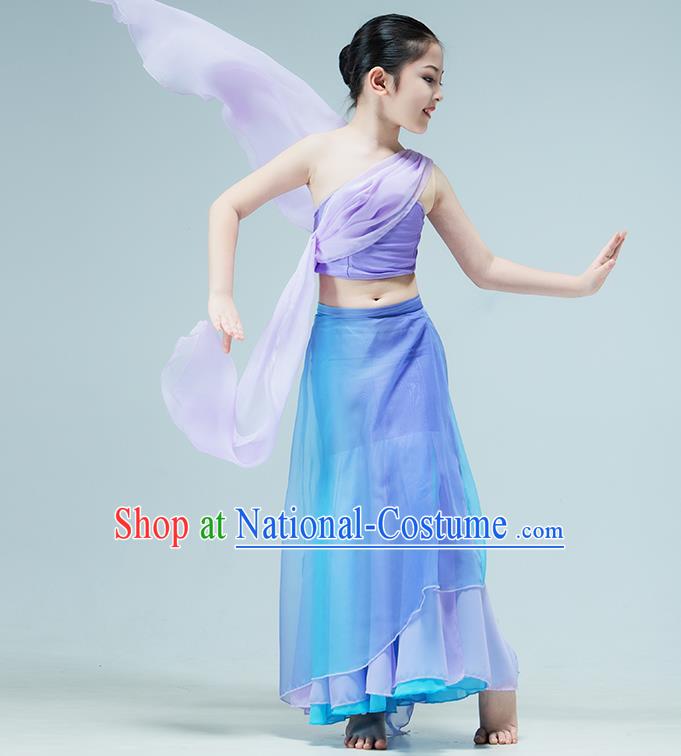 Chinese Dai Nationality Dance Lilac Dress Classical Dance Garment Children Peacock Dance Clothing Stage Performance Costume