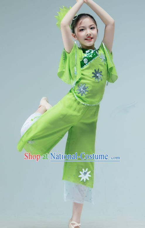 Chinese Folk Dance Clothing Stage Performance Costume Children Yangko Dance Green Outfit Fan Dance Garment