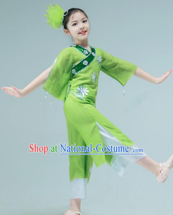 Chinese Folk Dance Clothing Stage Performance Costume Children Yangko Dance Green Outfit Fan Dance Garment