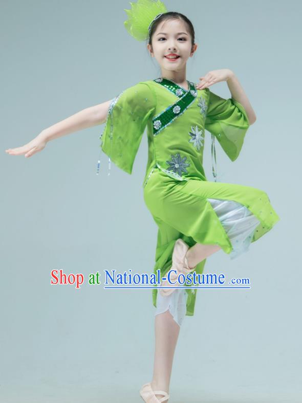 Chinese Folk Dance Clothing Stage Performance Costume Children Yangko Dance Green Outfit Fan Dance Garment