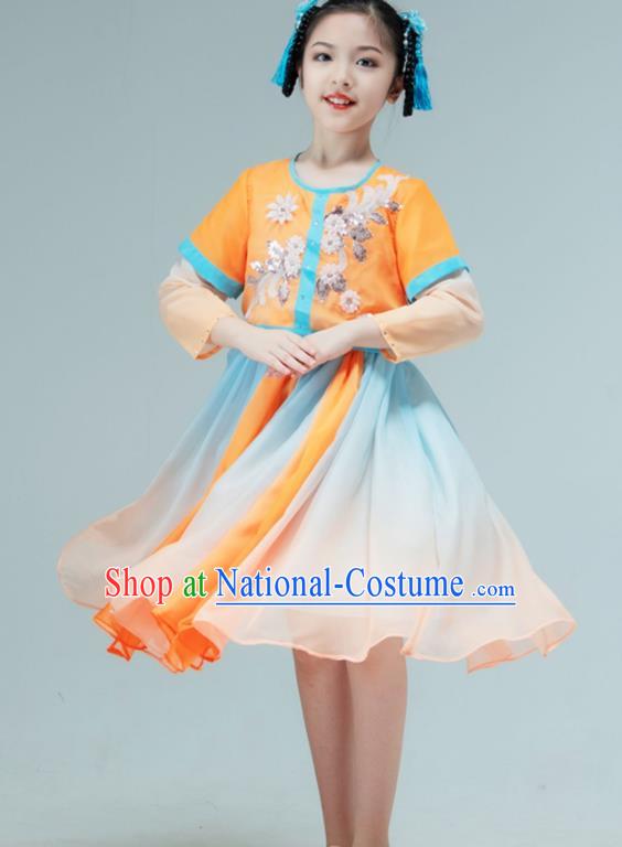 Chinese Stage Performance Costume Hanfu Dance Orange Dress Classical Dance Garment Children Dance Clothing