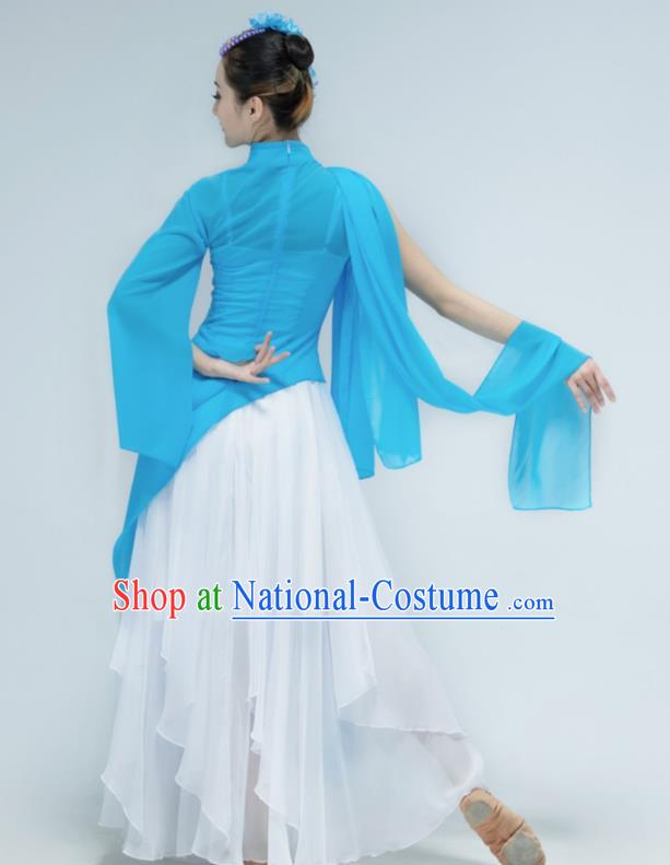 Chinese Stage Performance Costume Classical Dance Blue Dress Women Group Dance Garment Fan Dance Clothing