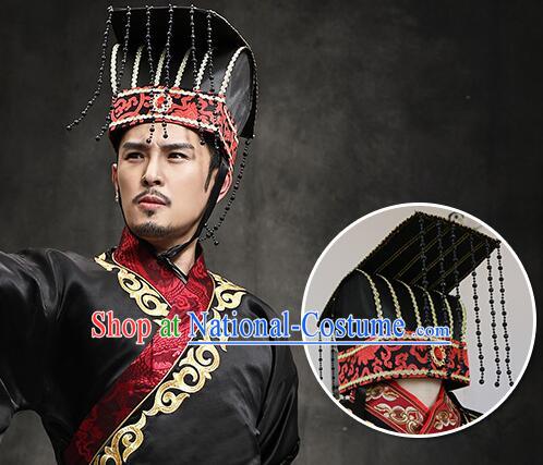 Handmade Qin Shi Huang Hat Traditional Hanfu Headdress Chinese Ancient Qin Dynasty First Emperor Tassel Crown