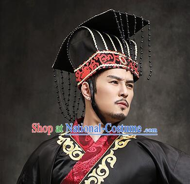 Handmade Qin Shi Huang Hat Traditional Hanfu Headdress Chinese Ancient Qin Dynasty First Emperor Tassel Crown