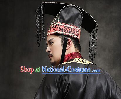 Handmade Qin Shi Huang Hat Traditional Hanfu Headdress Chinese Ancient Qin Dynasty First Emperor Tassel Crown