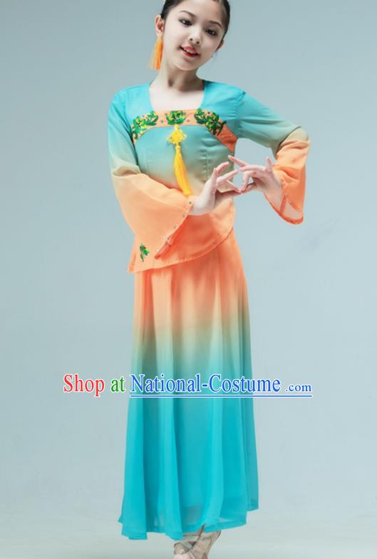 Chinese Classical Dance Dress Fan Dance Blue Outfit Children Dance Clothing Stage Performance Costume