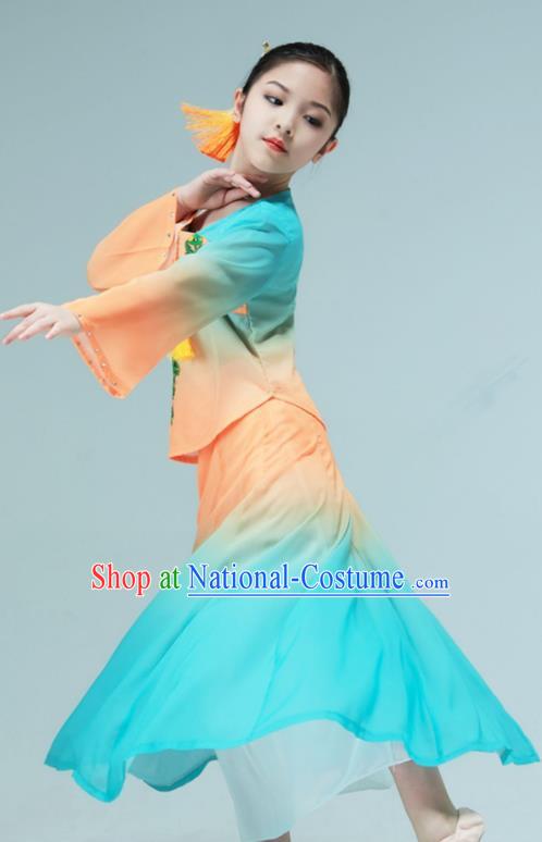 Chinese Classical Dance Dress Fan Dance Blue Outfit Children Dance Clothing Stage Performance Costume