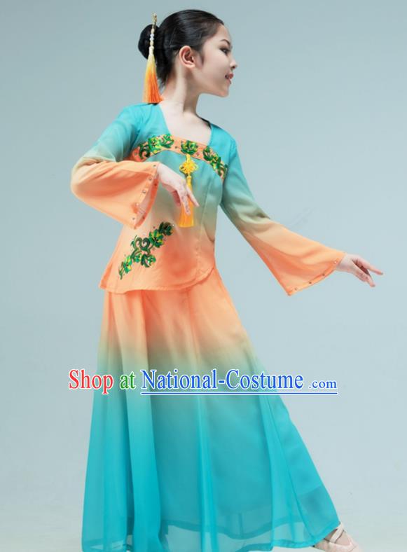 Chinese Classical Dance Dress Fan Dance Blue Outfit Children Dance Clothing Stage Performance Costume