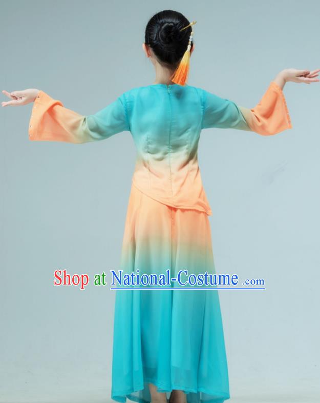 Chinese Classical Dance Dress Fan Dance Blue Outfit Children Dance Clothing Stage Performance Costume