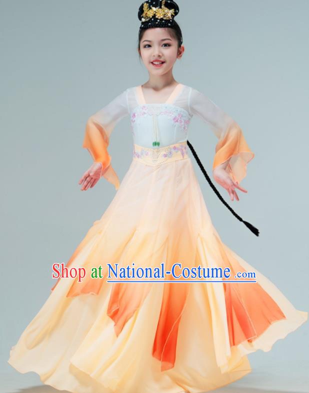 Chinese Stage Performance Costume Classical Dance Orange Dress Fan Dance Outfit Children Dance Clothing