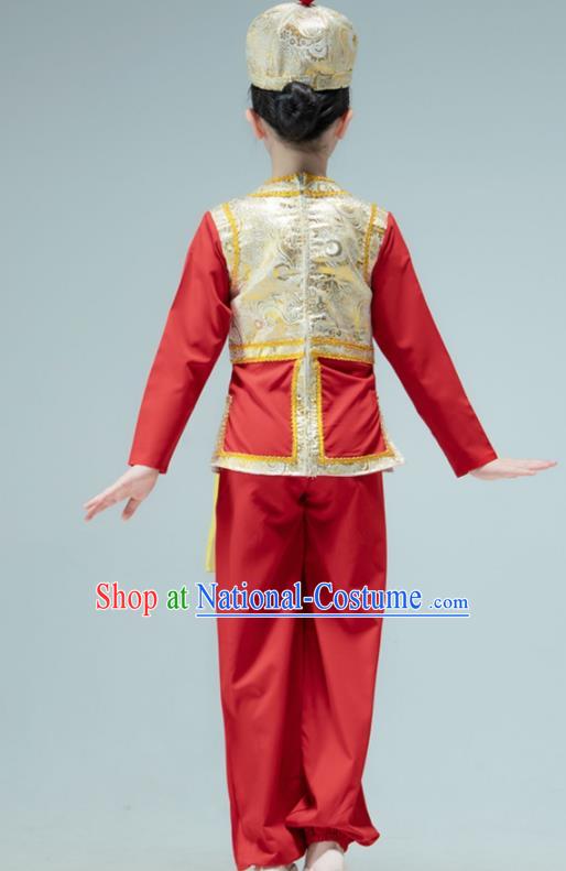 Chinese Folk Dance Red Outfit Children Group Dance Garments Yangko Dance Clothing Stage Performance Costume