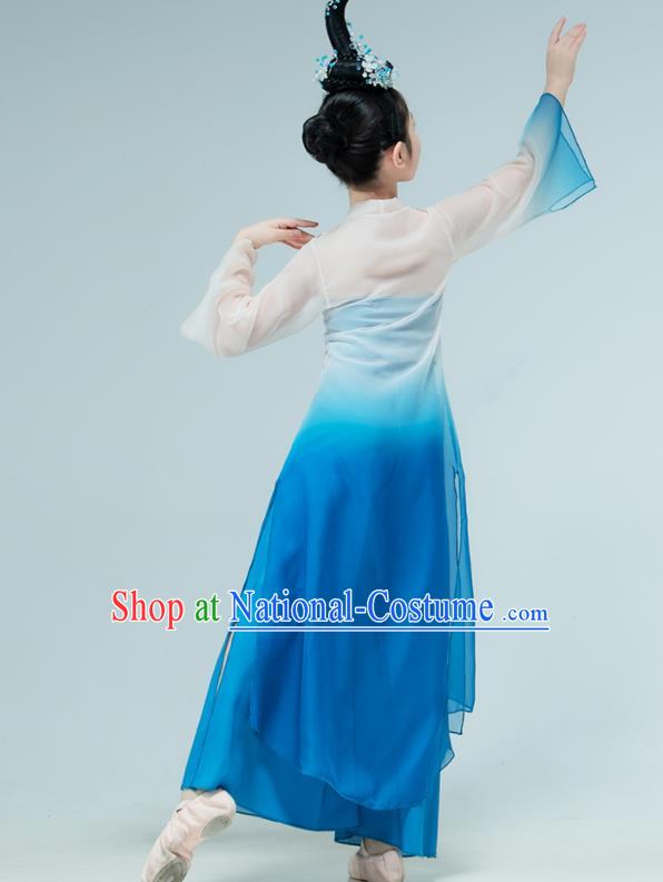 Chinese Stage Performance Costume Classical Dance Blue Outfit Children Fan Dance Garments Lotus Dance Clothing